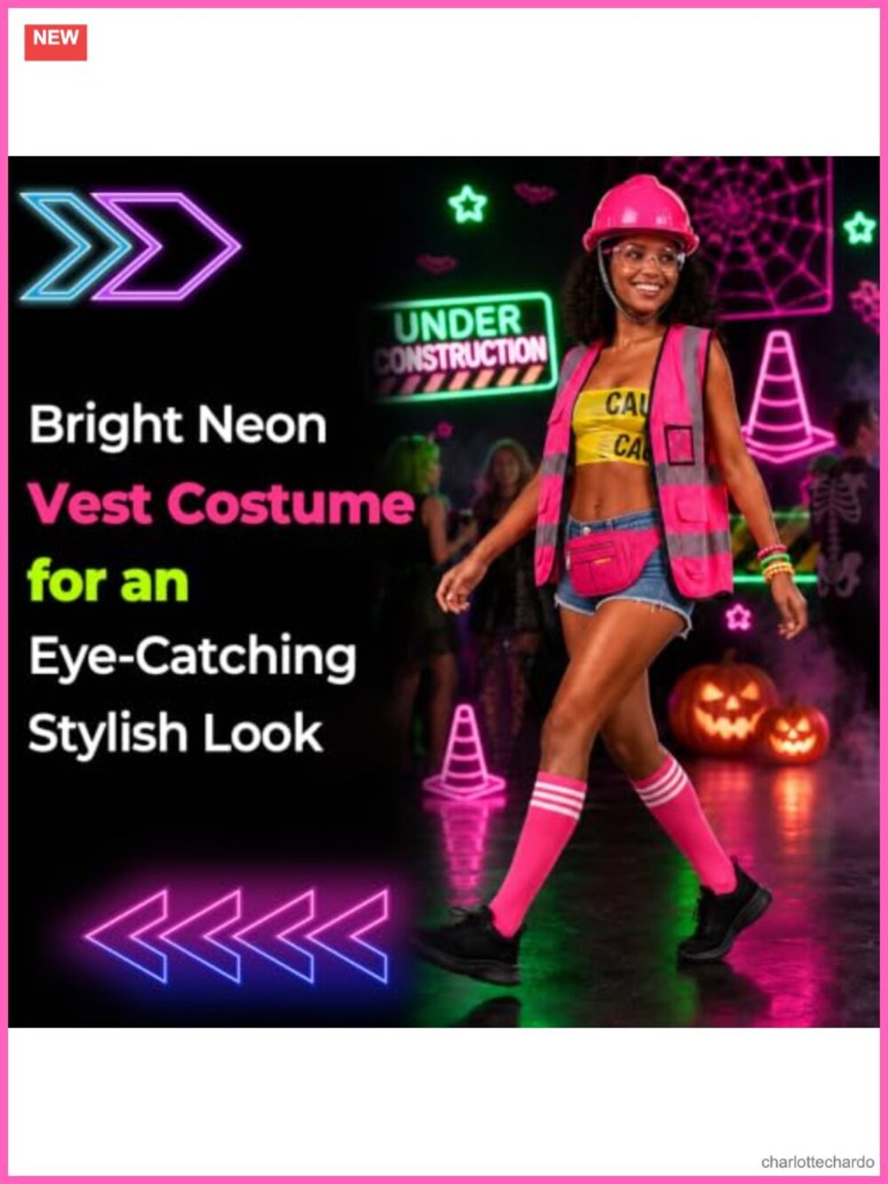 Reflective Construction Worker Costume Set Hat Vest Socks Waist Pack - Picture 3 of 6